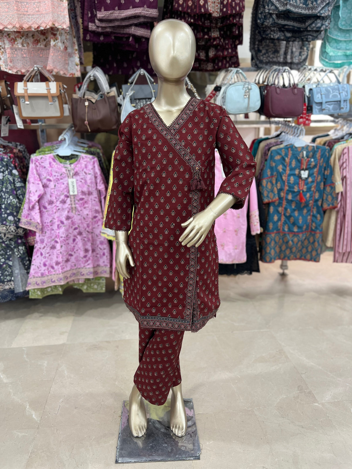 Bin Saeed Khaddar 2-Piece Suit – Maroon Printed Collection