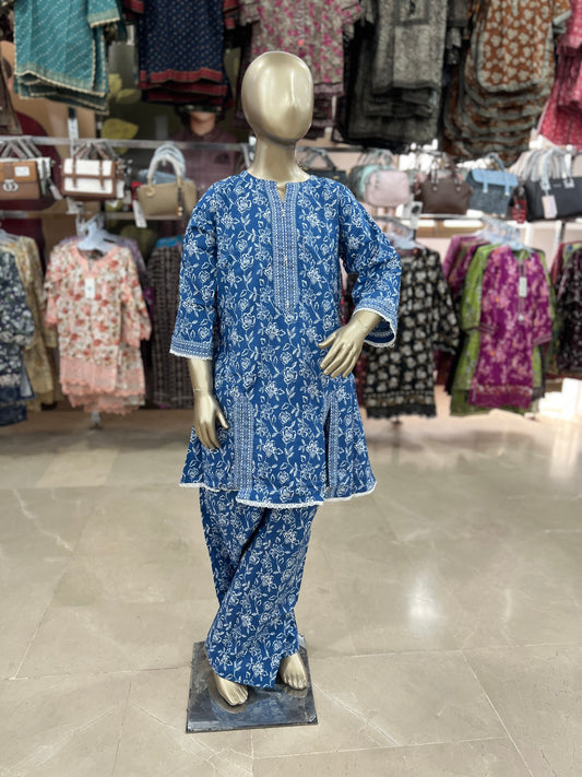 Kids Cotton Printed 2-Piece Suit with Flapper Style Trouser