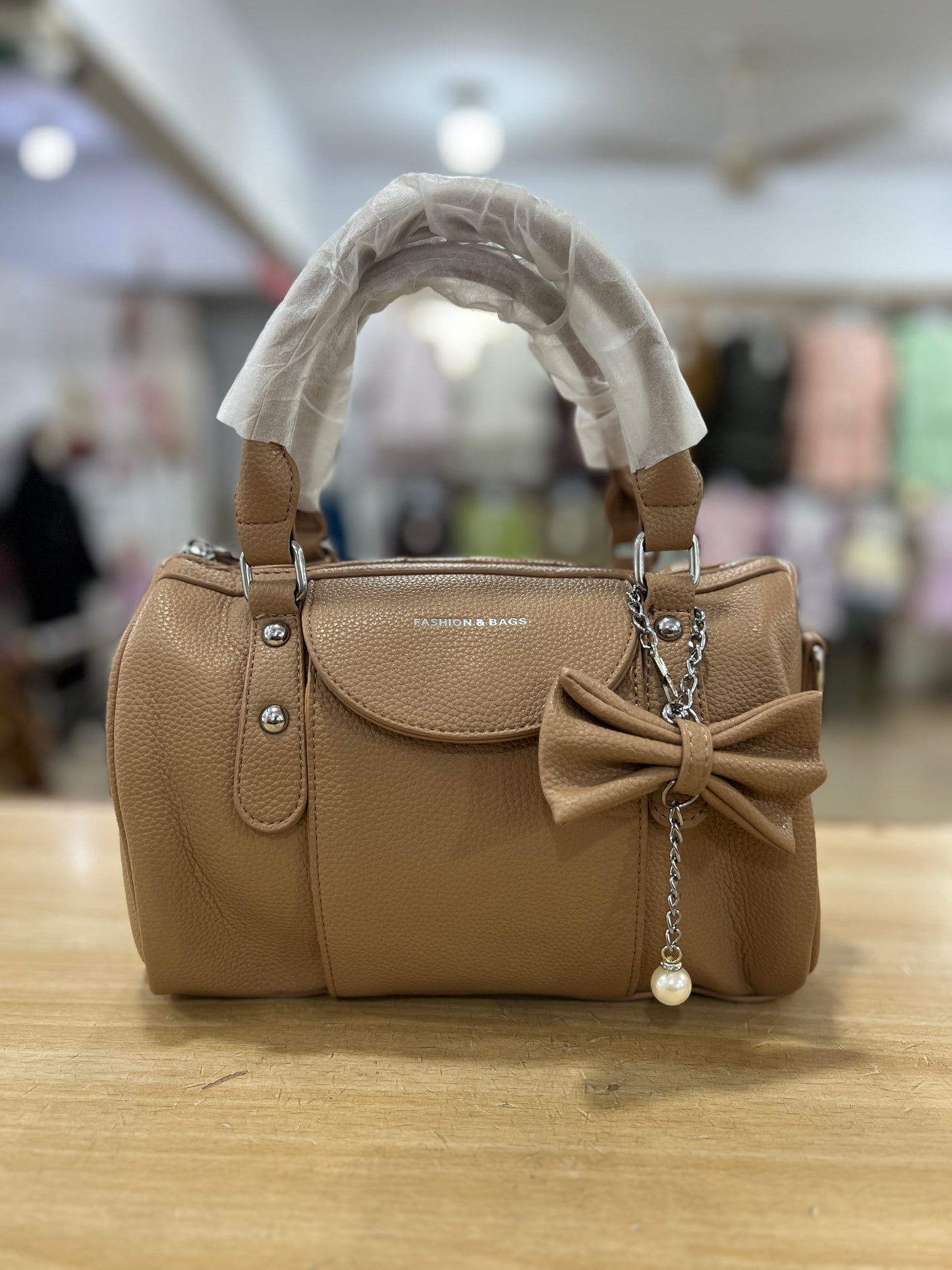 Elegant  Bow Charm Handbag with Long Belt