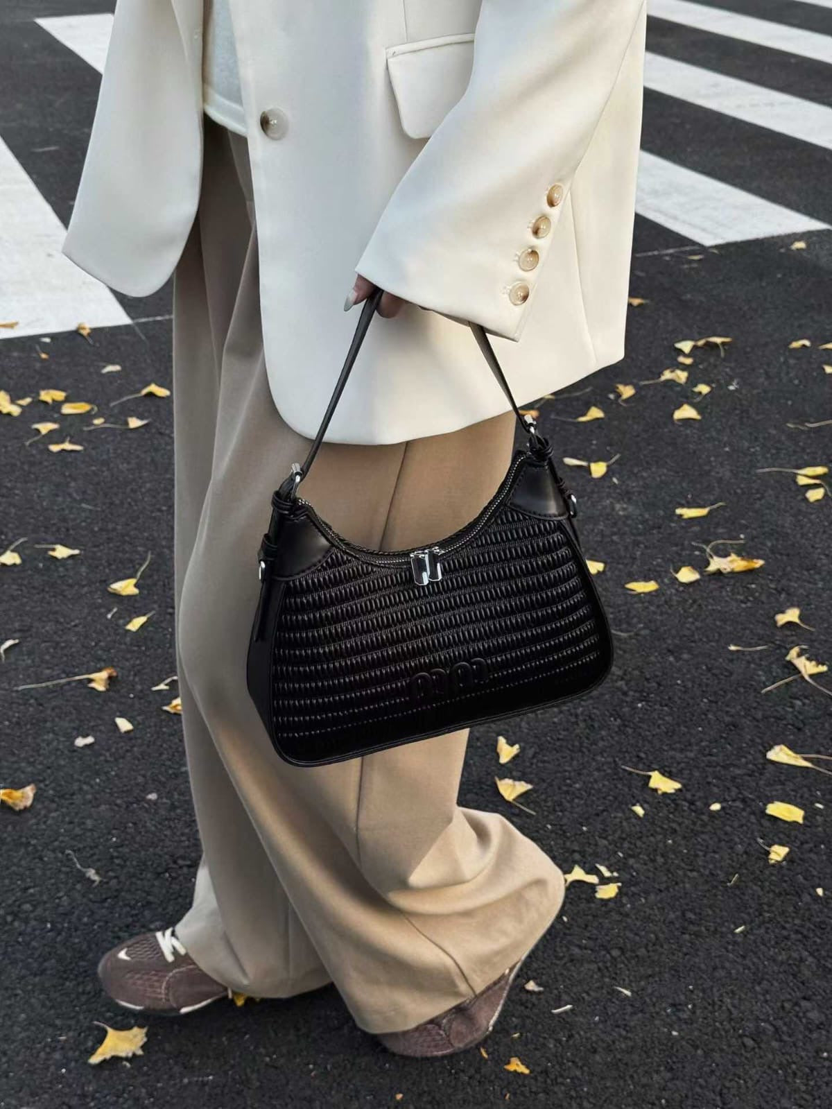 Elegant Textured Shoulder & Crossbody Bag with Adjustable Long Strap