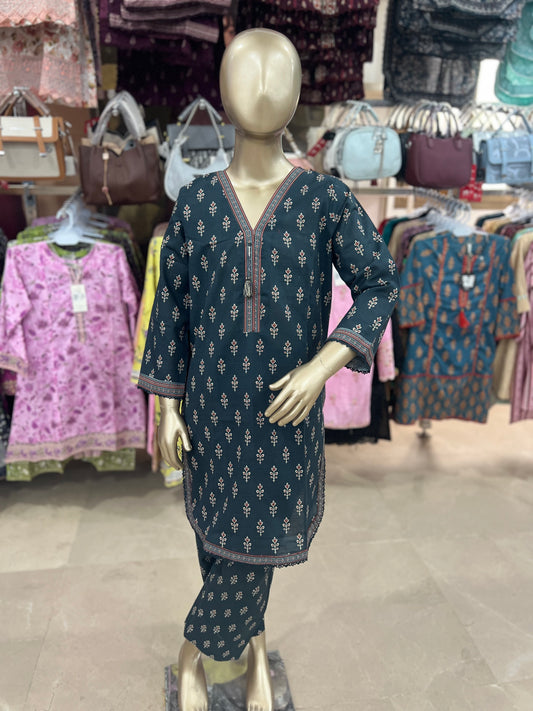 Bin Saeed Khaddar 2-Piece Suit – Teal Blue Printed Collection